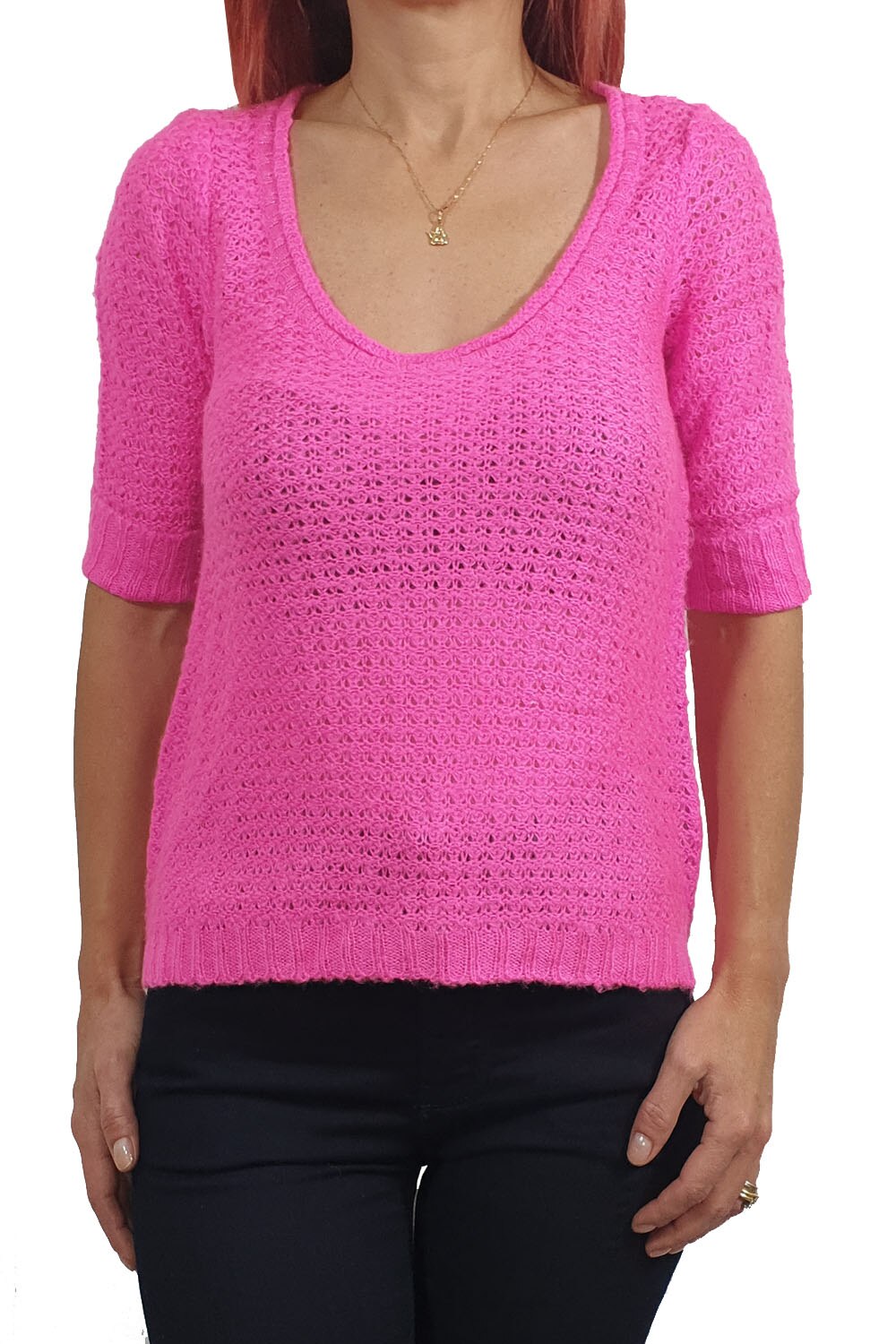 Pulover dama Tally Weijl, roz/alb tricotat,XS