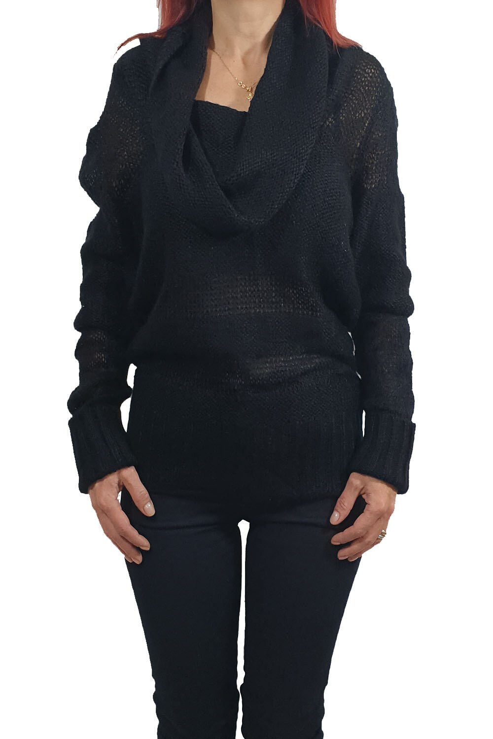 Pulover dama Tally Weijl, negru cu guler amplu,L