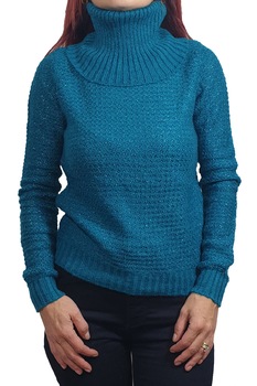 Pulover dama Tally Weijl, albastru/verde cu guler amplu si insertie de lame,XS Pulover dama Tally Weijl, albastru/verde cu guler amplu si insertie de lame,XS