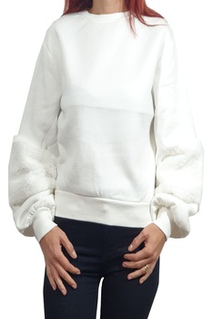 Pulover dama Tally Weijl, cu blana pe maneci, Alb Pulover dama Tally Weijl, cu blana pe maneci, Alb