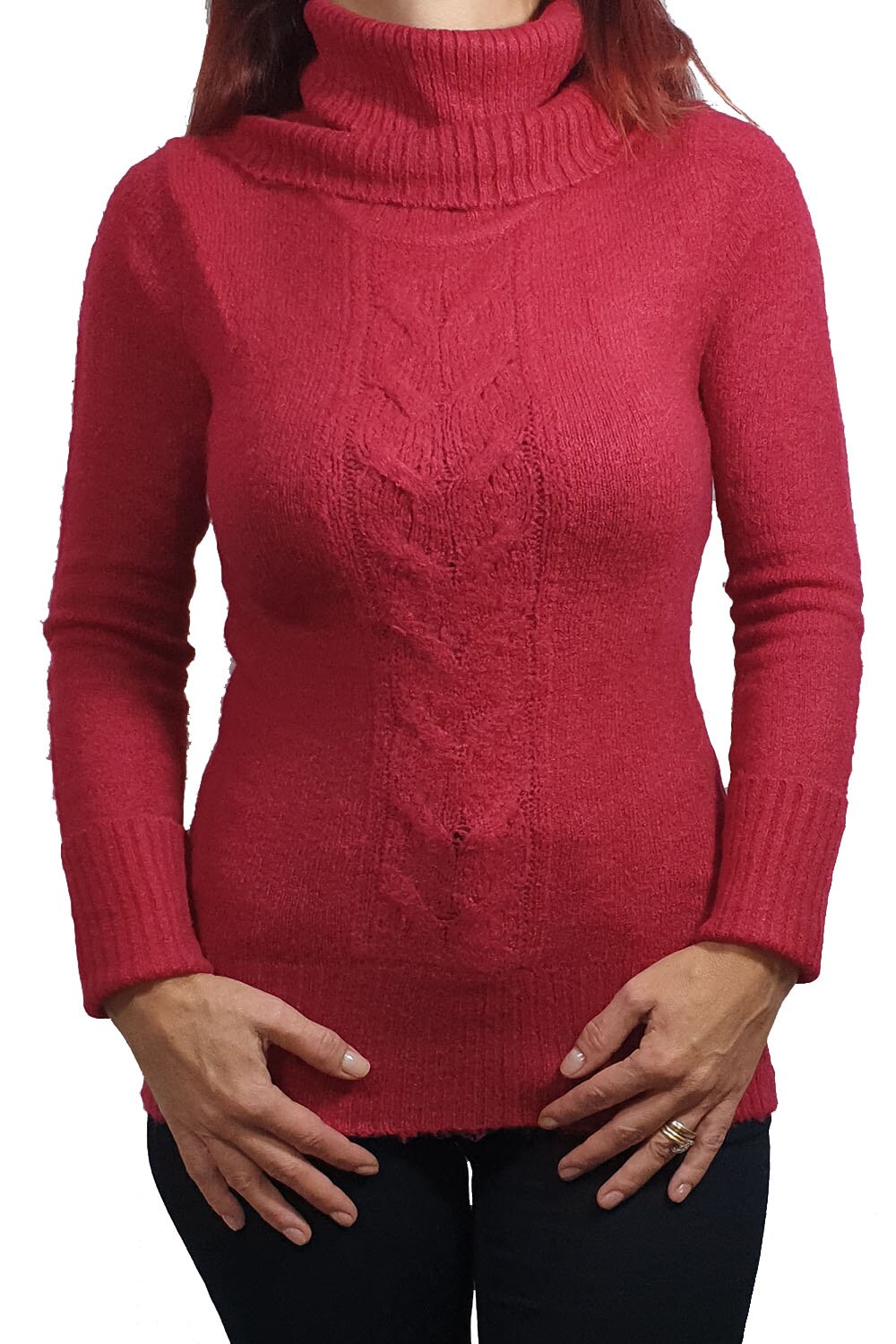 Pulover dama Tally Weijl, cu guler amplu si aplicatii paiete, Rosu Bordeaux