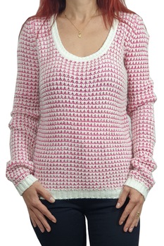 Pulover dama Tally Weijl, alb/roz in dungi si insertie de lame argintiu, M Pulover dama Tally Weijl, alb/roz in dungi si insertie de lame argintiu, M
