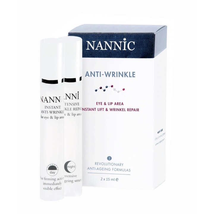 Ser antirid pentru ochi si buze, Nannic, 1 tratament de zi si 1 tratament de noapte, 2x15 ml