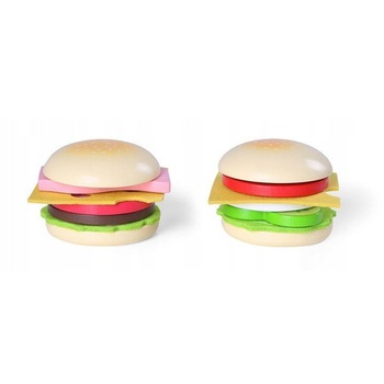 Set Hamburger din Lemn jucarie pentru copii, fixare cu velcro, 2buc Set Hamburger din Lemn jucarie pentru copii, fixare cu velcro, 2buc
