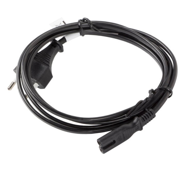Lanberg 42914 TV / rádió kazettás tápkábel, hossza 3m, VDE, Euro, CEE 7/16 az IEC 320 C7-hez, 2 érintkezős, 10A, fekete