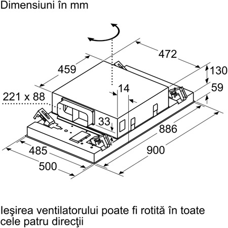 Hota incorporabila Bosch DRC96AQ50, Putere de absorbtie 734 mc/h, HomeConnect, EcoSlience, Wi-Fi, 90 cm, Inox