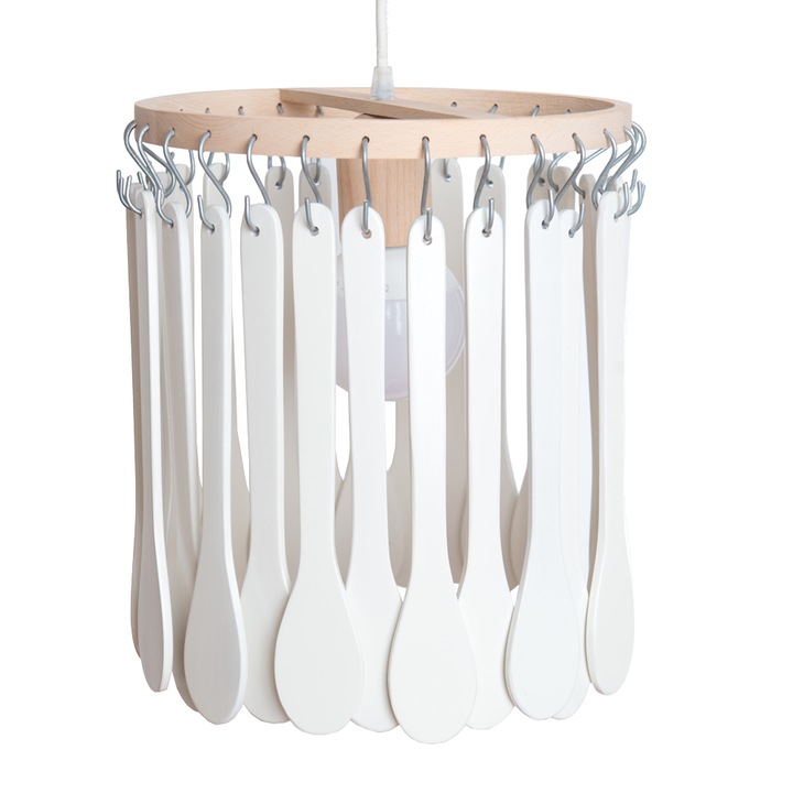 Pendul "Firesq - lemn alb" E27, 1x60W, linguri stilizate, alb