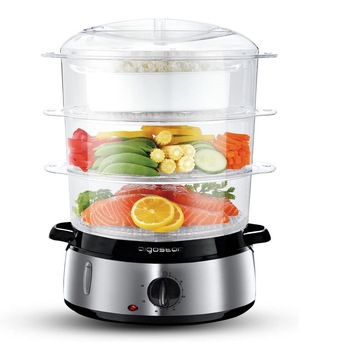 Aparat de gatit cu aburi Aigostar Fitfoodie Steel, 800W,9 Litri,Timer, Oprire automata,3 cosuri depozitare compacta, Grile detasabile,Black / Silver Aparat de gatit cu aburi Aigostar Fitfoodie Steel, 800W,9 Litri,Timer, Oprire automata,3 cosuri depozitare compacta, Grile detasabile,Black / Silver