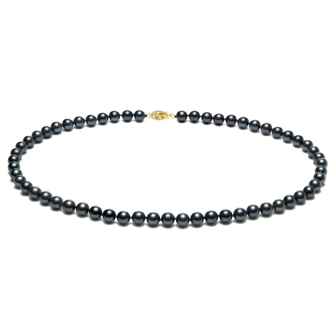 Colier Akoya Black Perle Naturale Rare, Akoya cu Inchizatoare Filigranata din Aur Galben de 14 karate