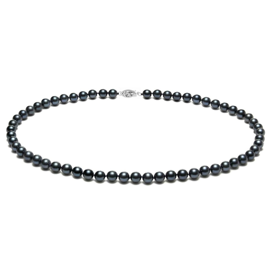 Colier Akoya Black Perle Naturale Rare, Akoya cu Inchizatoare Filigranata din Aur Alb de 14 karate