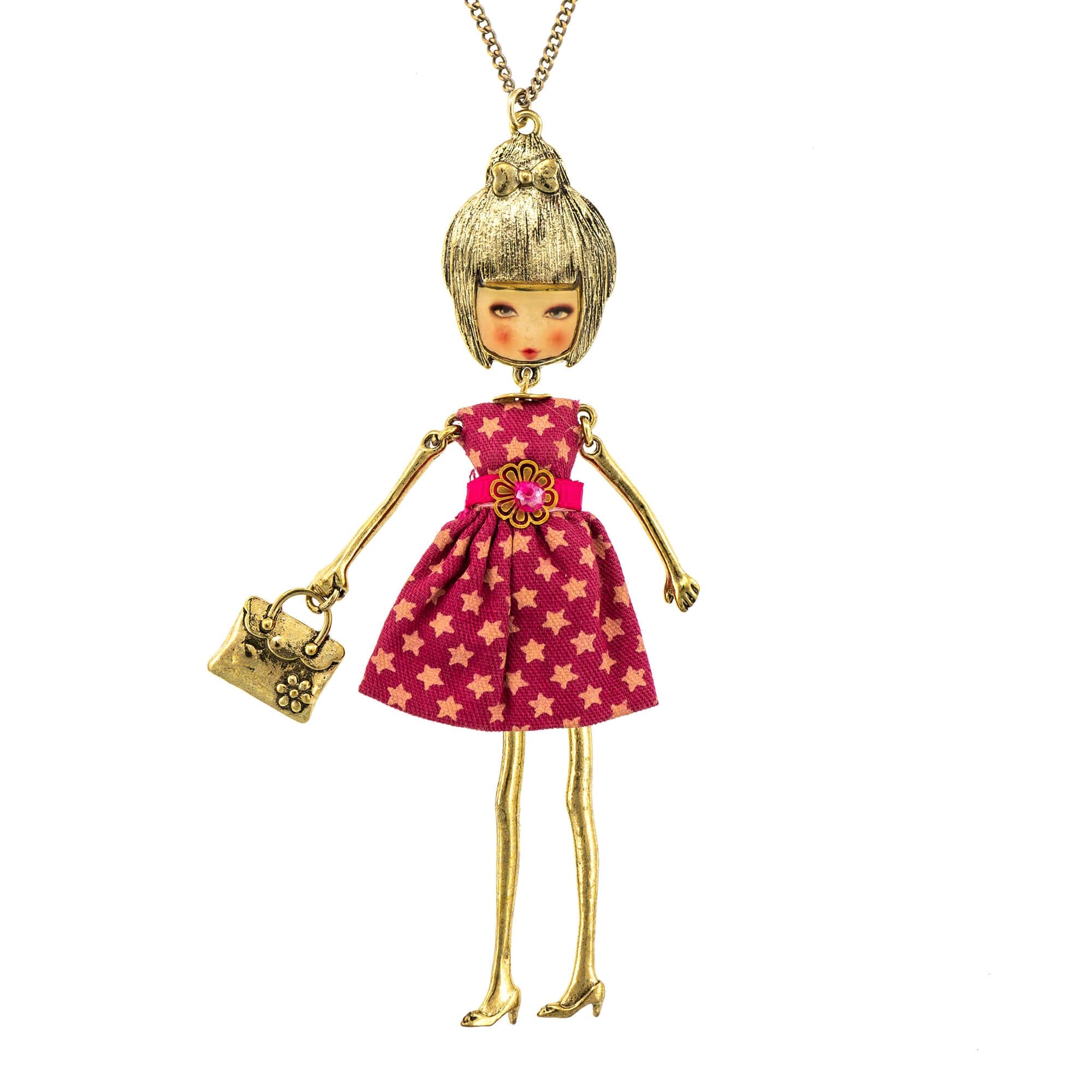 Pandantiv cu lant Bambola Americana-Stars-Pink, Gatsby Style Revival by Roxannes - Bambole Milanesi, Roz 42369-Pink