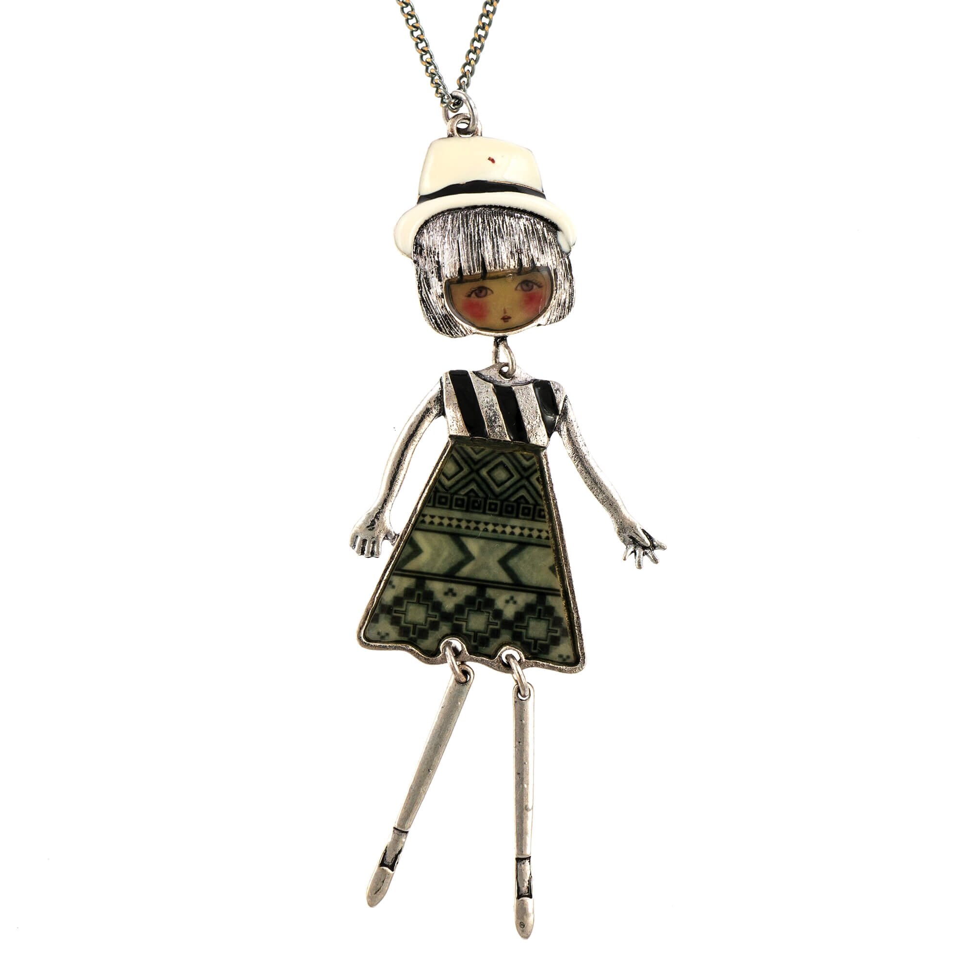 Pandantiv cu lant Bambola Britannica-White-Red, Gatsby Style Revival by Roxannes - Bambole Milanesi, Mulicolor 40490-White-Green