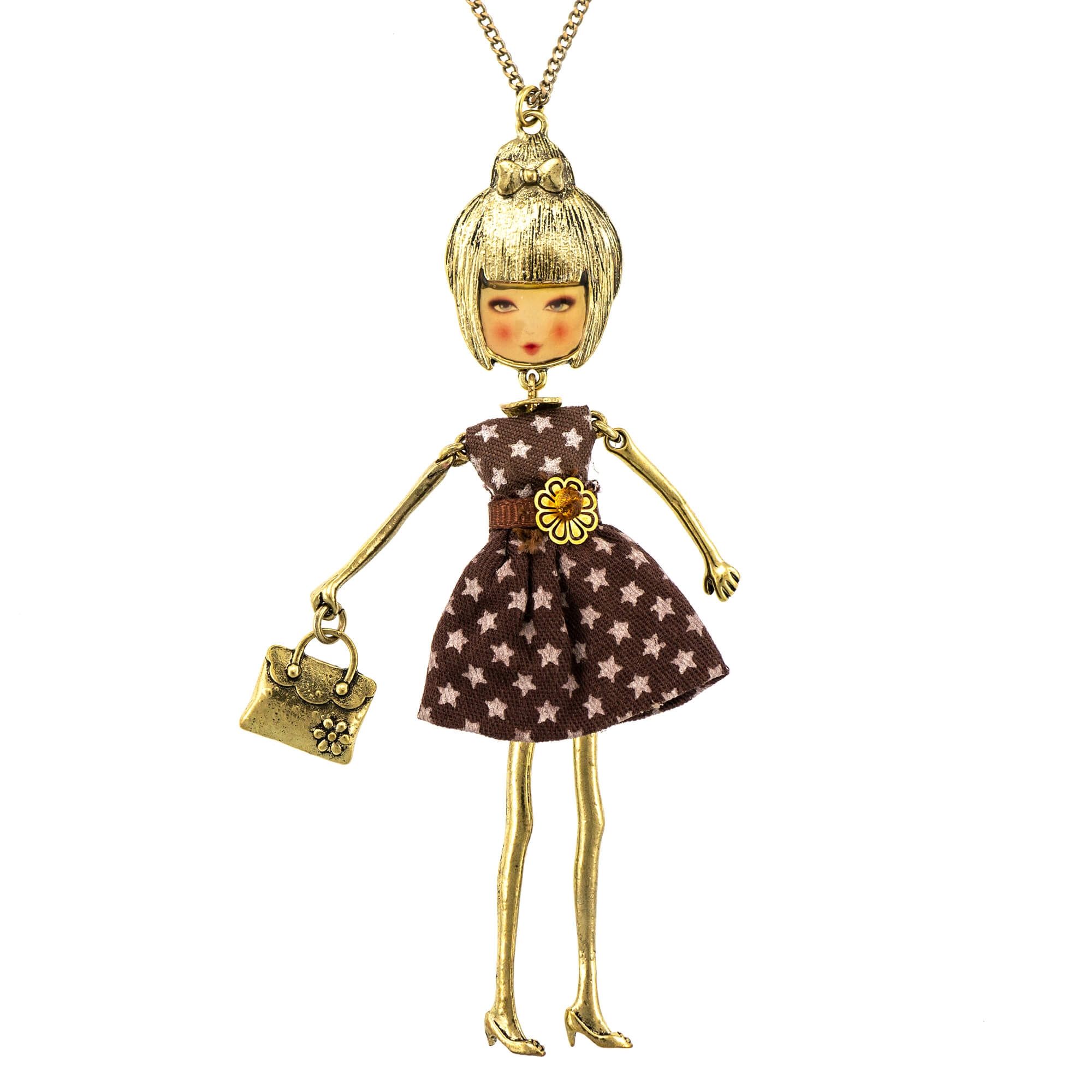 Pandantiv cu lant Bambola Americana-Stars-Brown, Gatsby Style Revival by Roxannes - Bambole Milanesi, Maro 42369-Brown