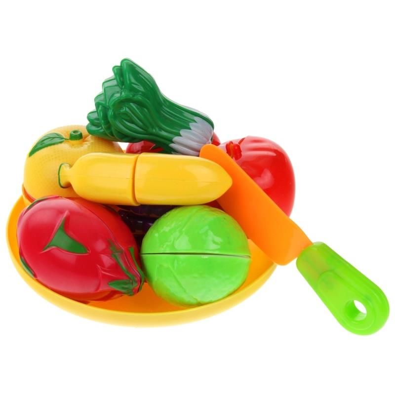 Set de Legume si Fructe de Taiat, Cutit si Farfurioara Incluse in Set, Piese Unite cu Velcro, Multicolor