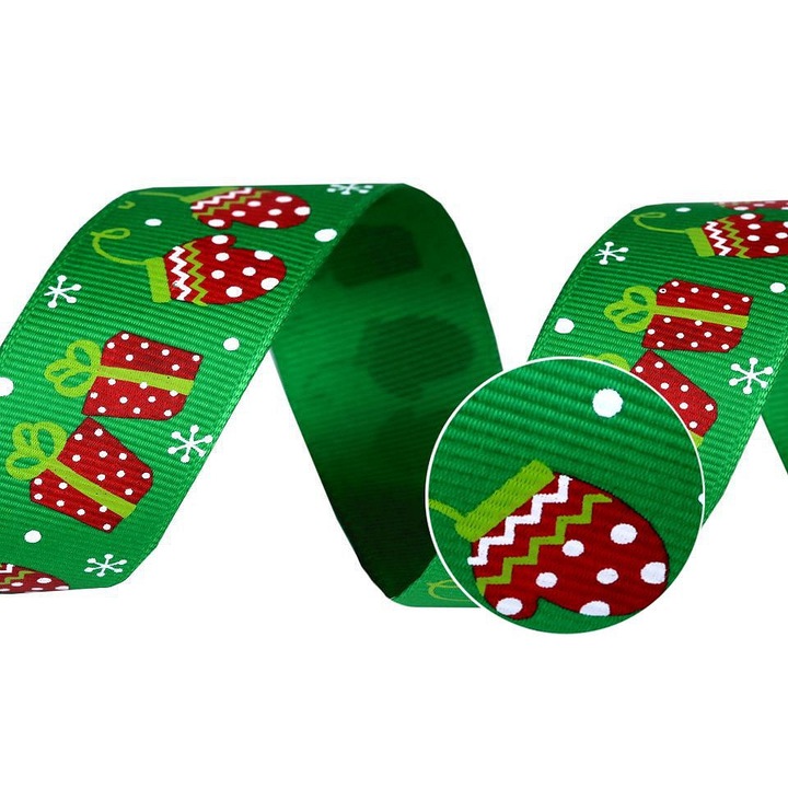 Karácsonyi motívumokkal díszített bordás szalag, szélessége 25 mm, hossza 20 m