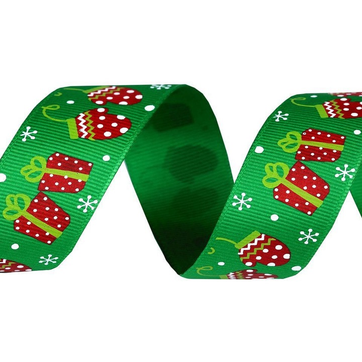 Karácsonyi motívumokkal díszített bordás szalag, szélessége 25 mm, hossza 20 m