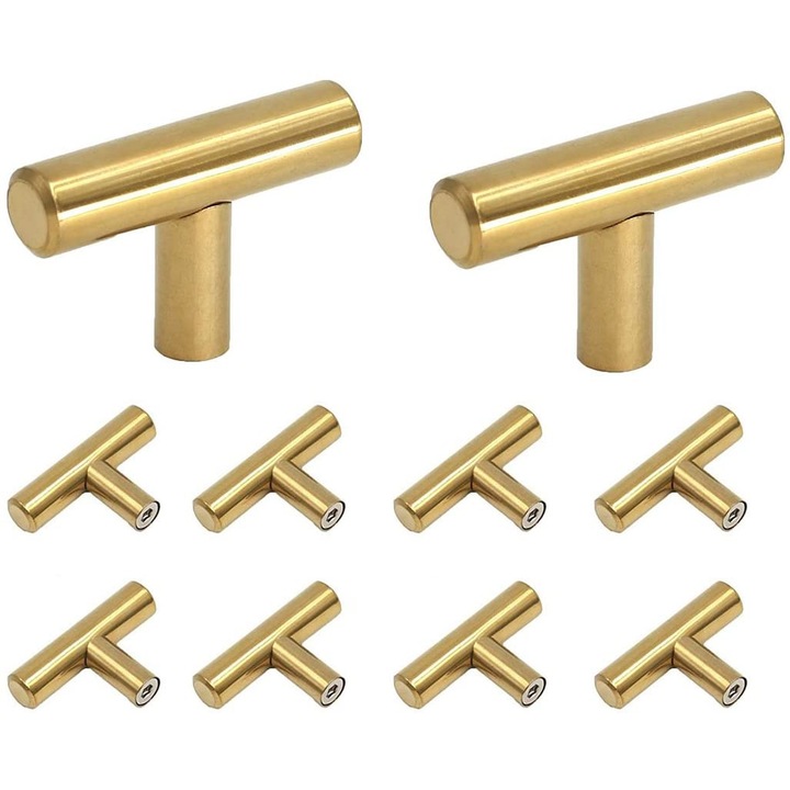 Set 10 manere in forma de T, Magelasi, Aliaj de zinc/Otel inoxidabil, 50 x 32 mm, Auriu
