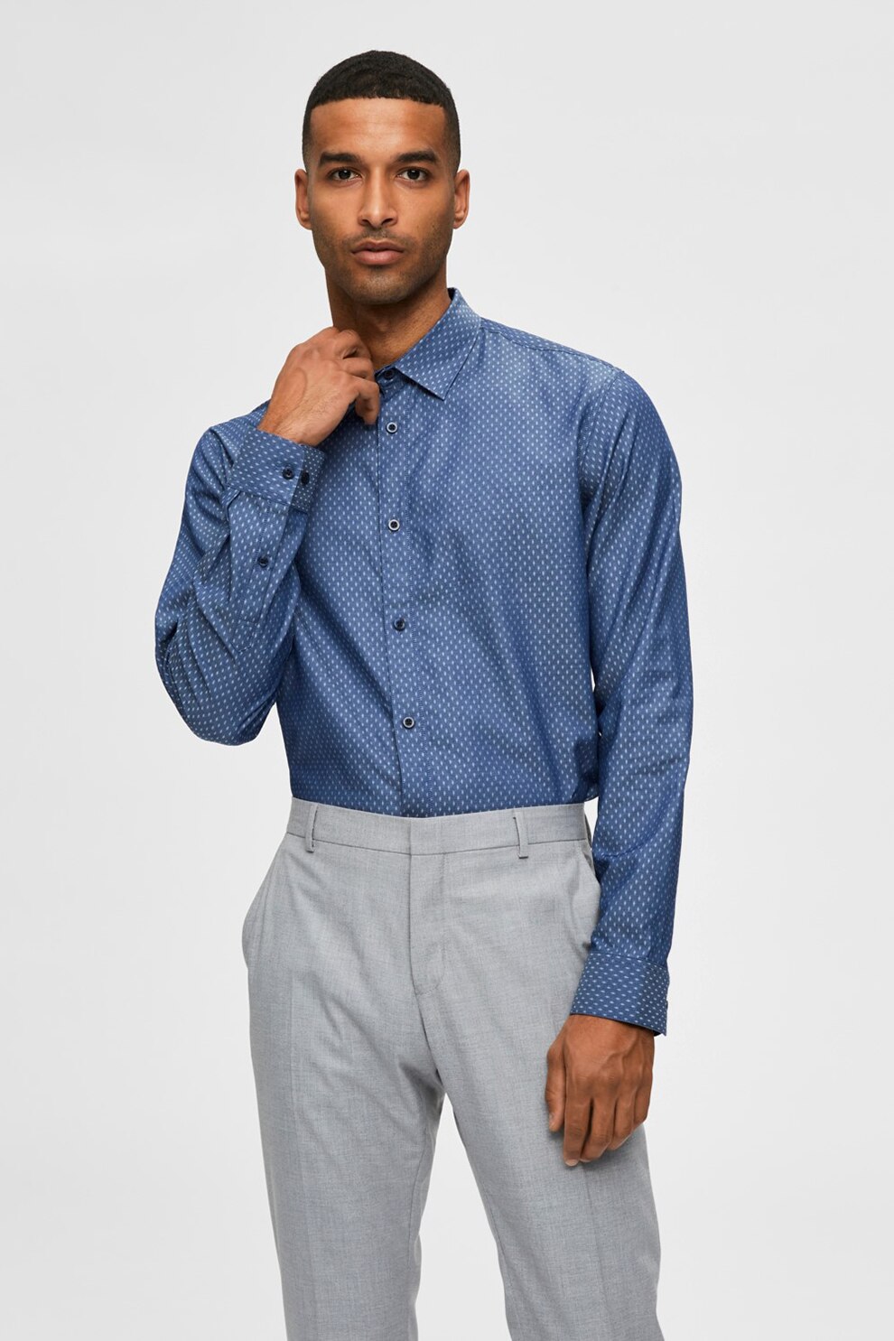 Selected Homme, Camasa de bumbac organic, Albastru inchis, S