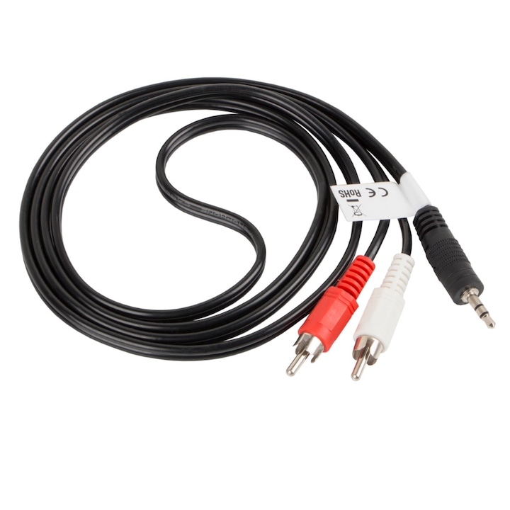 Cablu audio jack 3.5 mm 3 pin tata la 2 x RCA, 1.5 m, Lanberg 41400, stereo, negru