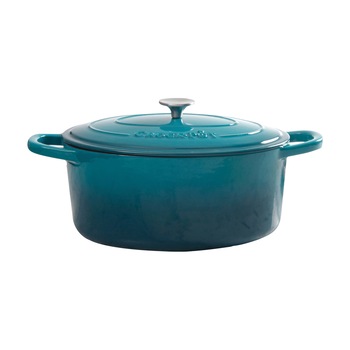 Vas cuptor cu capac, Crock-Pot, fonta emailata, 6.6L, oval, turcoaz Vas cuptor cu capac, Crock-Pot, fonta emailata, 6.6L, oval, turcoaz