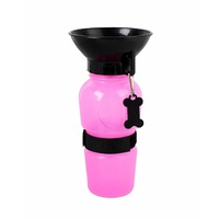 Sticla cu Bol de Apa pentru Caini si Pisici, capacitate 0.5L, culoare Roz