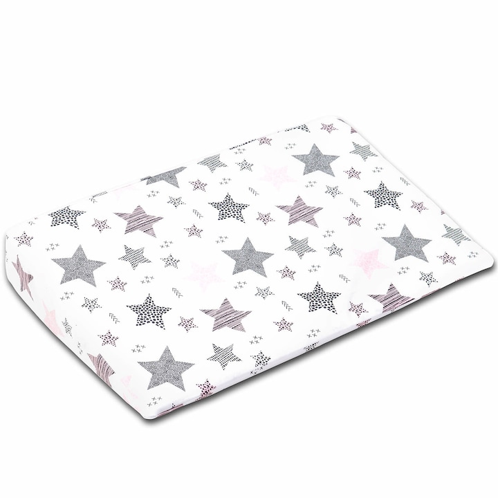 Антирефлуксна възглавница Kidizi All Pink Stars, Сваляща се памучна калъфка, 40x59 см