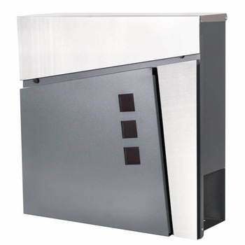Cutie postala din otel pulverizat si aluminiu cu spatiu ziare 37x36 x11 cm, fereste sticla mata, capac rabatabil, 2 chei Cutie postala din otel pulverizat si aluminiu cu spatiu ziare 37x36 x11 cm, fereste sticla mata, capac rabatabil, 2 chei