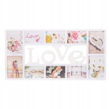 Rama foto 37x73 cm, colaj 10 fotografii Love, alb Rama foto 37x73 cm, colaj 10 fotografii Love, alb