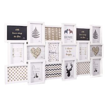 Rama foto 101x52 cm, colaj 18 fotografii dimensiuni diferite, alb Rama foto 101x52 cm, colaj 18 fotografii dimensiuni diferite, alb