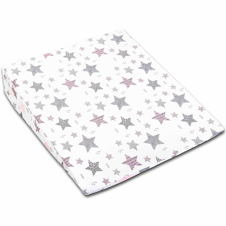 Kidizi All Pink Stars XXL anti-reflux párna, levehető pamut huzattal, 70x58 cm, fehér / rózsaszín