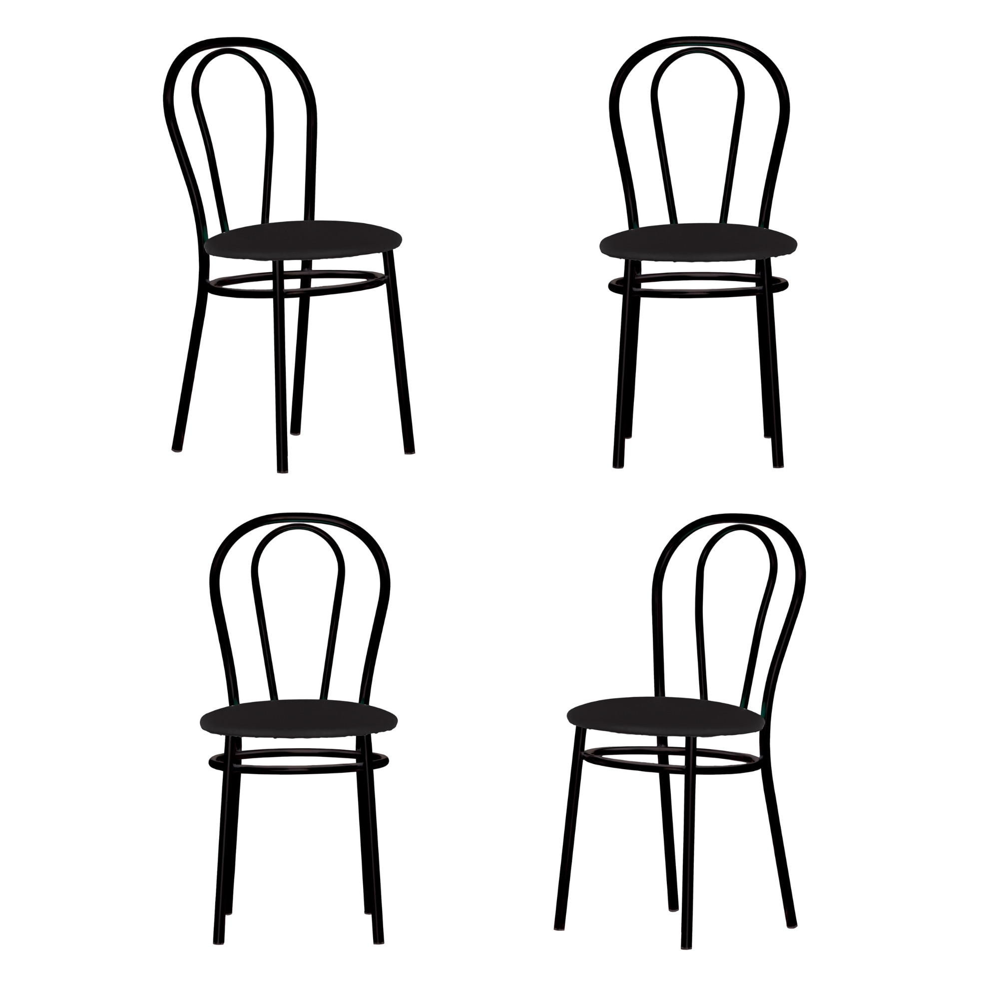 Set 4 scaune de bucatarie MF Tulipan Black, piele ecologica, negru