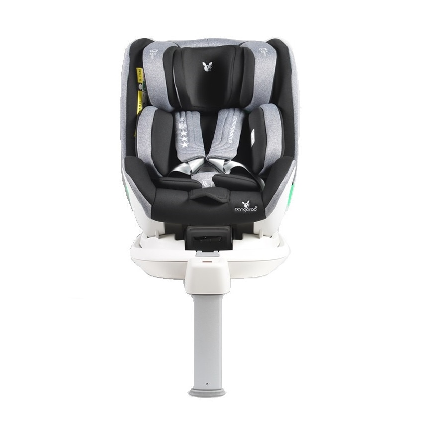 Scaun auto rotativ i-Size Cangaroo COMMODORE cu baza ISOFIX si picior de fixare, Gri inchis