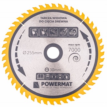 Disc circular pentru lemn TDD-255x30mm 48 dinti, Powermat PM0898 Disc circular pentru lemn TDD-255x30mm 48 dinti, Powermat PM0898