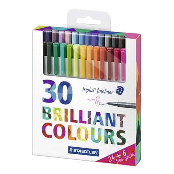 Fineliner triplus Staedtler 0.3mm 30 culori / set ST-334-C30P Fineliner triplus Staedtler 0.3mm 30 culori / set ST-334-C30P