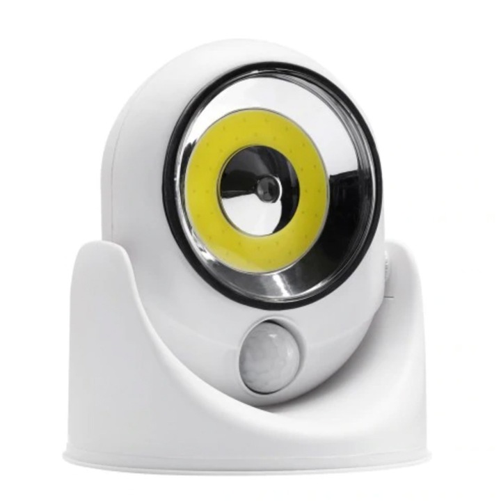 Lampa cu led cu senzor de miscare, 360 grade, Quasar & Co., 14 x 12 x 12 cm, plastic, alb