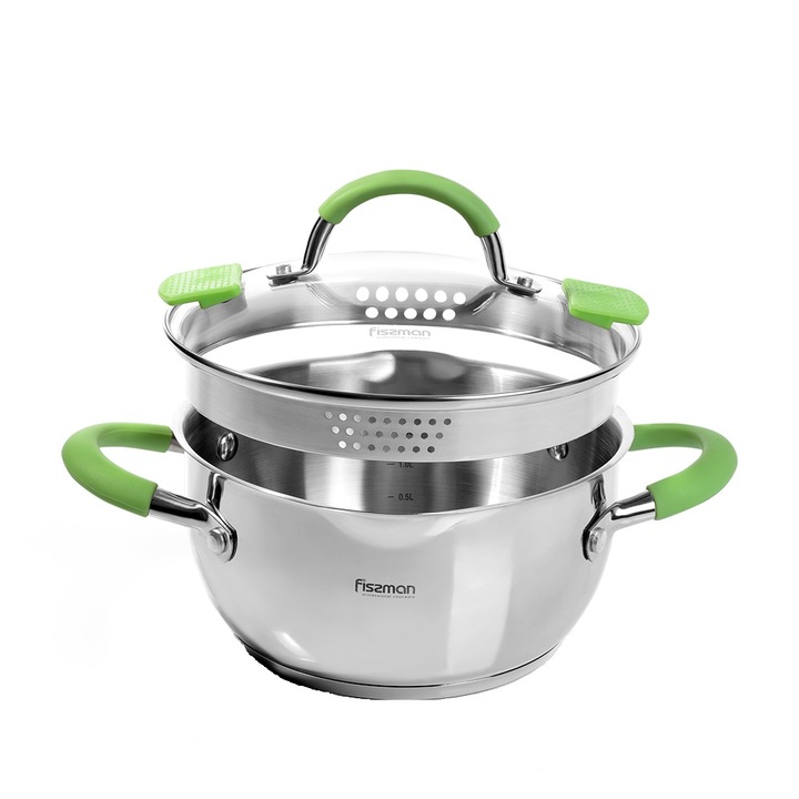 Oala Fissman-Charlotte,20x10cm,2.5l, argintiu/verde, otel inoxidabil