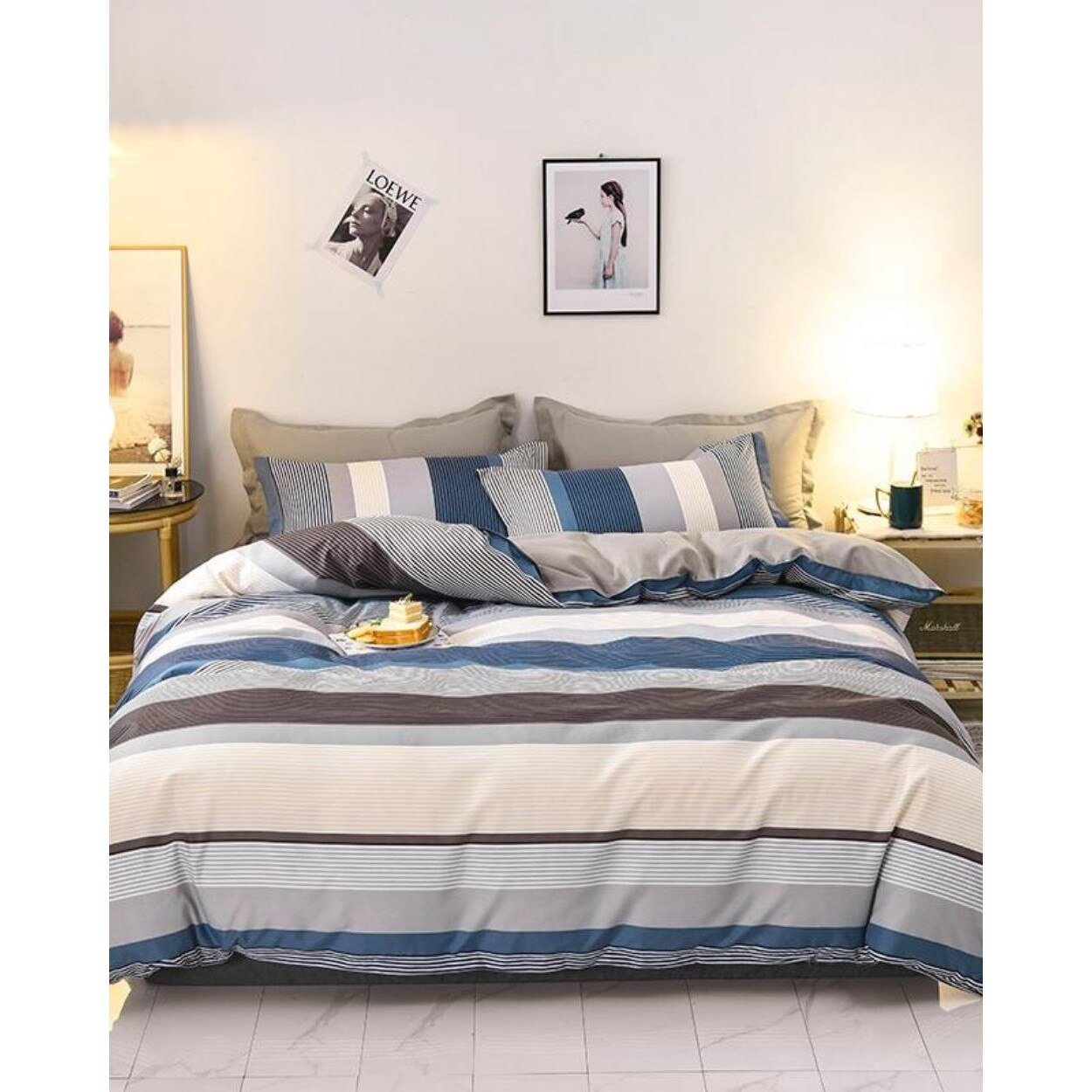 Lenjerie Bumbac Satinat 2 Fete - 4 Piese - Stripes