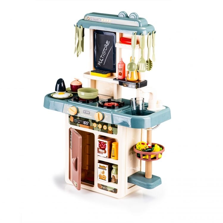 Bucatarie multifunctionala pentru copii cu 42 de piese incluse, chiuveta, legume si fructe colorate, efecte de sunet si lumina