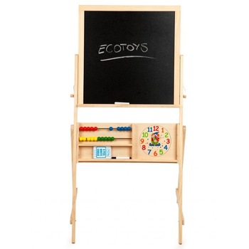 Tabla educativa din lemn 2in1, cu 2 fete, tip sevalet, pentru desenat si scris, 115 cm Tabla educativa din lemn 2in1, cu 2 fete, tip sevalet, pentru desenat si scris, 115 cm