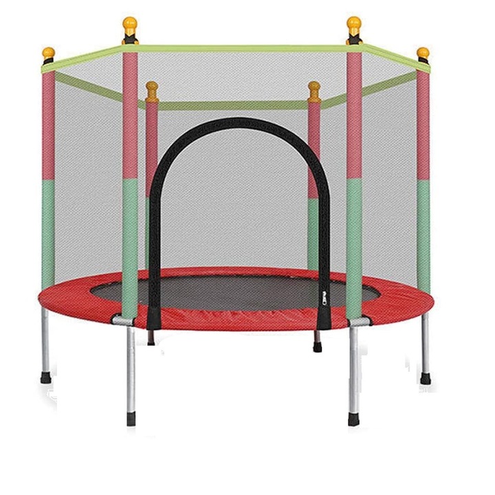 Trambulina pentru copii de interior/exterior, 138x120, cu plasa protectie, multicolora