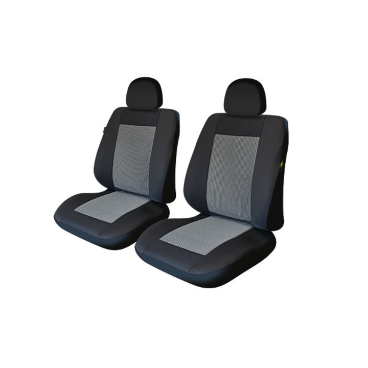 Huse scaune fata auto, Model Universal, SMARTIC® Material Textil, 2 piese, Negru/Gri
