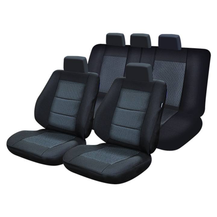 Huse Scaune Auto Lux Dedicate Dacia Logan 2004-2012, Material Textil, SMARTIC®, 9 Piese, Negru/Gri