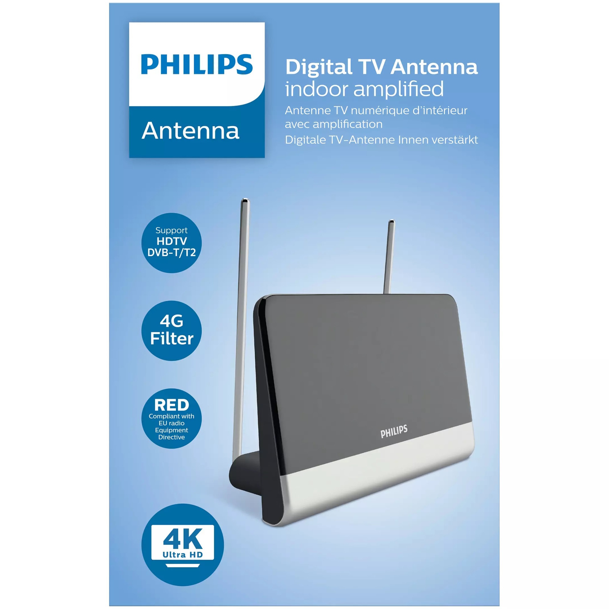 Antenne TV TNT intérieur HDTV/UHF/VHF/FM PHILIPS SDV622412 42 dB Noir