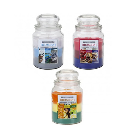 Set 3 lumanari din ceara in borcan PMS 811022 pentru Craciun, trio parfumat, multicolor