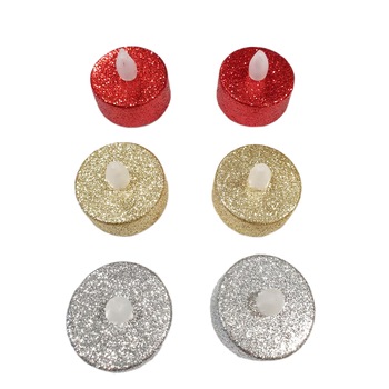 Set 6 lumanari, tip pastila cu finisaj sclipitor PMS cu baterii incluse, multicolor Set 6 lumanari, tip pastila cu finisaj sclipitor PMS cu baterii incluse, multicolor