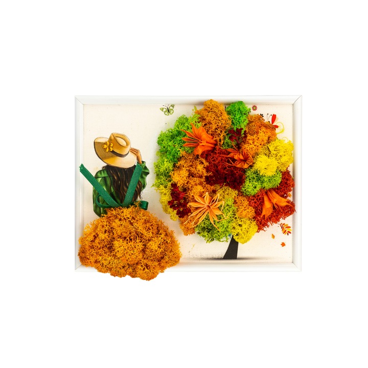 Tablou Toamna cu Licheni si Flori Uscate YoobirimBox Handmade, 20 x 15 cm