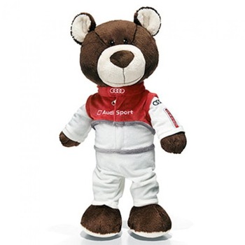 Jucarie Audi, Ursulet de plus Motorsport, Inaltime 40 cm, Maro Jucarie Audi, Ursulet de plus Motorsport, Inaltime 40 cm, Maro
