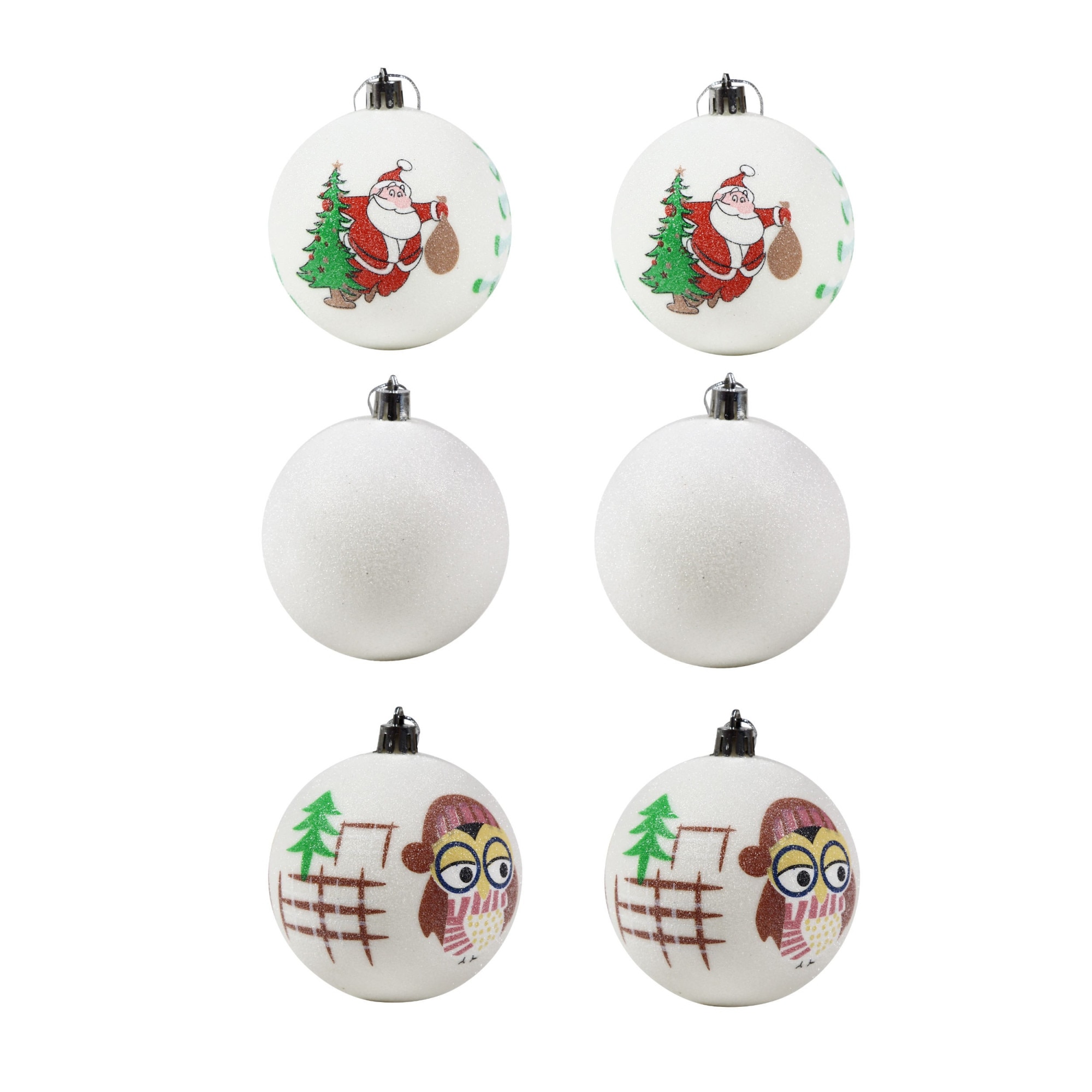 Set 6 globuri Craciun, alb cu model, D 8 cm, SD18-8-Q02