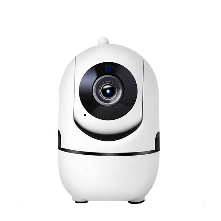 Камера за наблюдение Farrot IP, За наблюдение на бебе, Видео и аудио, Моторизирано въртене, Сензор за движение, Нощно виждане, Автоматично проследяване, Облак, Увеличение, Аларма, Smart, Wifi, Full HD 1080p, 2Mpx, Бял