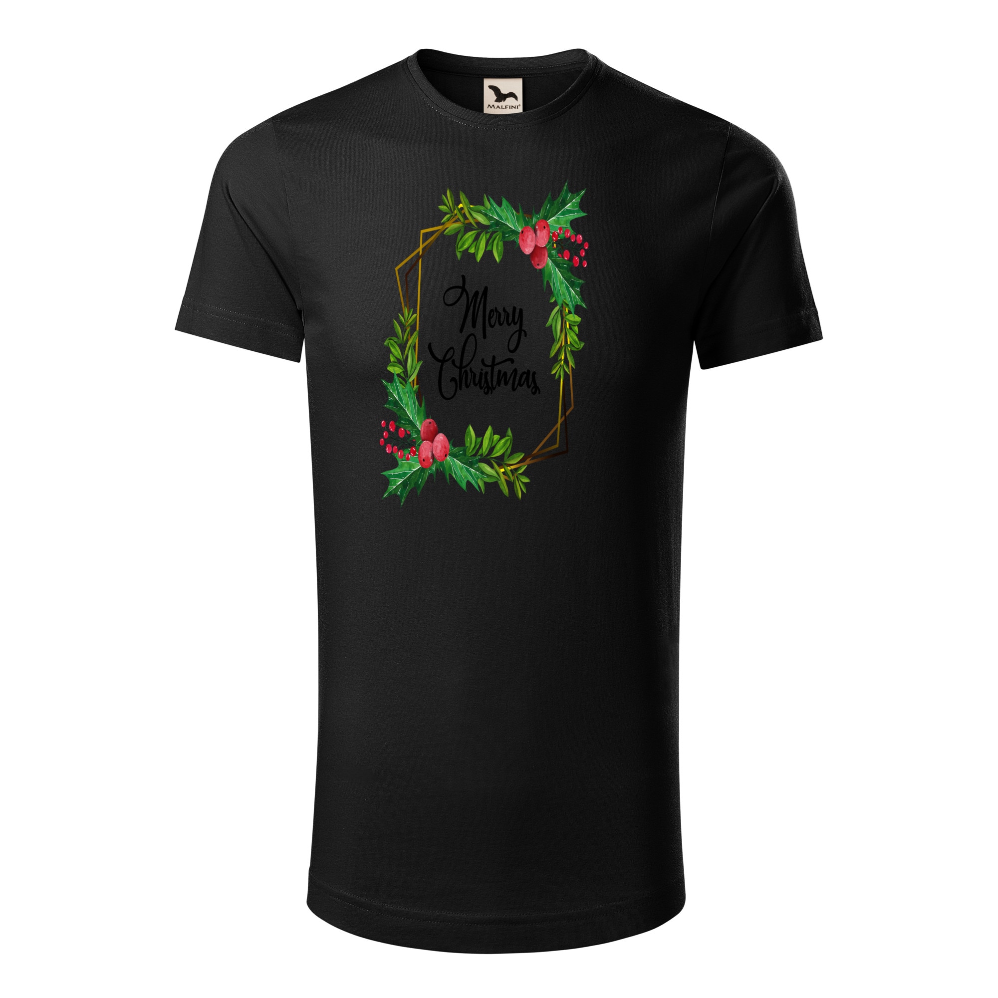 Tricou barbati clasic, Malfini, Merry Christmas, Negru, S